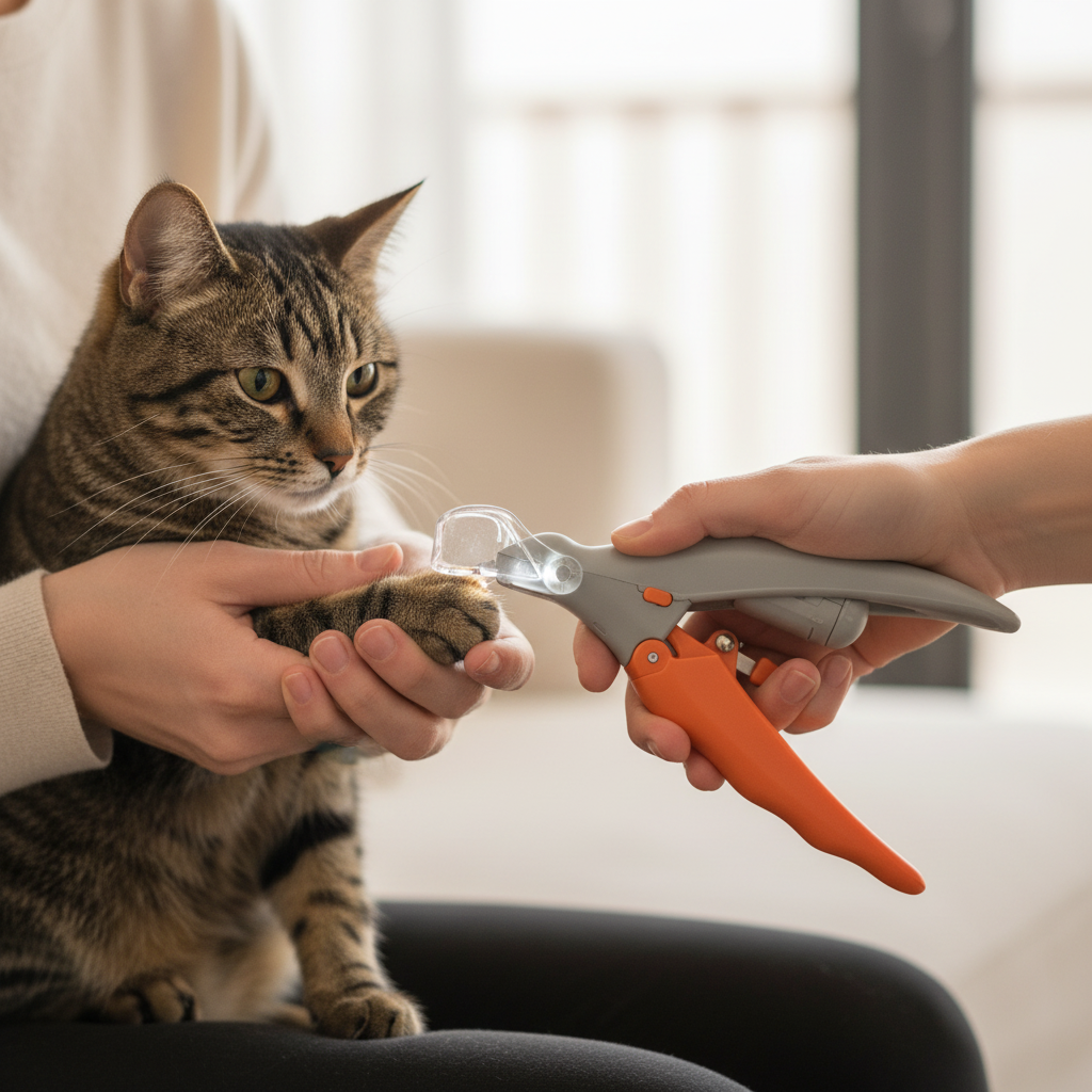 SmartClip cortando uñas a gato atigrado
